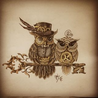 Steampunk Kunst, Stary Papier, Steampunk Tattoo, Steampunk Animals, Steampunk Owls, Kunst Tattoos, Owl Artwork, Owl Tattoo Design, Geniale Tattoos