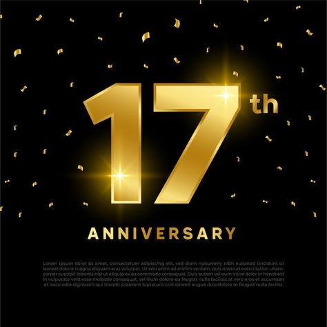 Anniversary Years, 17th Anniversary, Boho Art Drawings, Boho Art, Anniversary Celebration, Year Anniversary, Gold Glitter, Black Background, Premium Vector