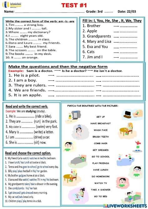 Tests For Kids, Worksheet Grade 3 English, English Test For Grade 2, English Test For Kids, Grade 3 English, English Test For Beginners, English For Grade 3 Worksheets, 3 Grade Worksheets, English Worksheet Grade 3