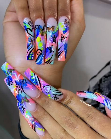 90s Nails, Curved Nails, Nail Business, Drip Nails, Glow Nails, Colorful Nails, Exotic Nails, Dope Nail Designs, Nails Only