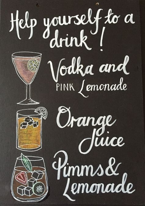 Pimms And Lemonade, Chalkboard Text, Chalkboard Bar, Bar Cart Inspiration, Blackboard Sign, Wedding Drink Bar, Light Cocktails, Wedding Drinks, Chalk Sign