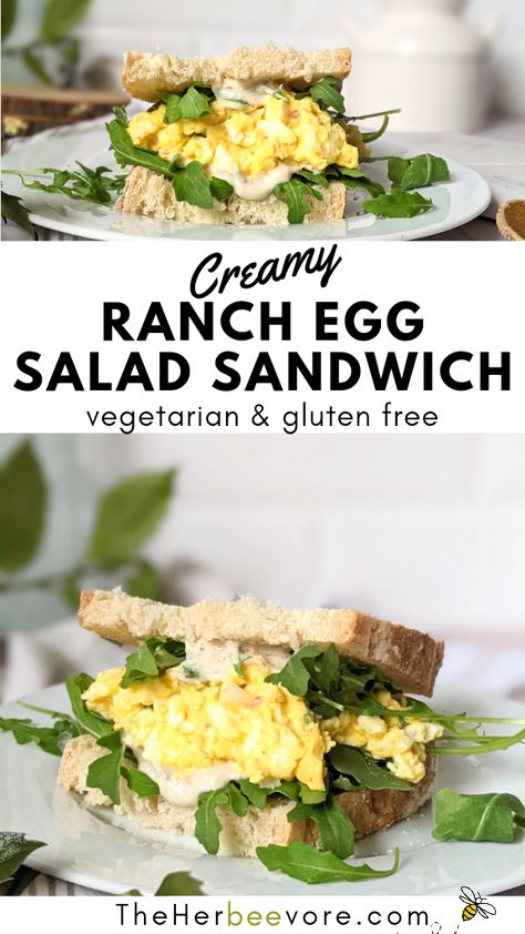 Gluten Free Egg Salad, Ranch Egg Salad, Egg Salad No Mayo, High Protein Sandwich, Protein Sandwich, Vegetarian High Protein, Easy Comfort Food Dinners, Vegetarian Sandwich Recipes, Egg Salad Sandwich Recipe