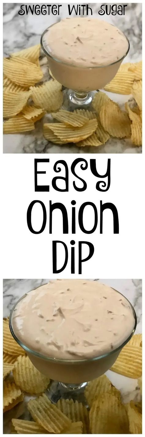 Easy Onion Dip is a super easy dip recipe. It is quick to make and tastes great. With only two ingredients plus chips to eat the dip with, it is inexpensive, too. #Dip #Onion #SourCream #OnionDip LiptonDryOnionSoupMix #Snacks Sour Cream And Onion Dip, Easy Chip Dip, Cream Potatoes, Sour Cream Potatoes, Appetizer Easy, Slow Cooker Baked Beans, Onion Dip Recipe, Slow Cooker Baking, Sour Cream Recipes