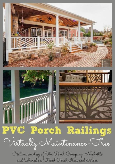 Vinyl Porch Railing, Exterior Renovation Ideas, Front Porch Railing Ideas, Porch Railing Ideas, Porch Rails, Porch Railing Designs, Craftsman Porch, Front Porch Railings, Vinyl Railing