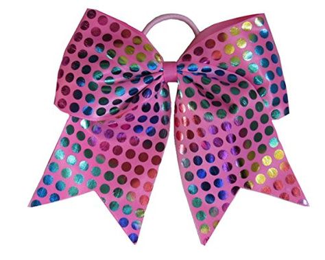 Pink Cheer Bow, Pink Cheer Bows, Cheerleading Dance, Girl Rainbow, Cheer Bow, Boutique Bows, Ribbon Hair Bows, Polka Dot Fabric, Elastic Hair Ties