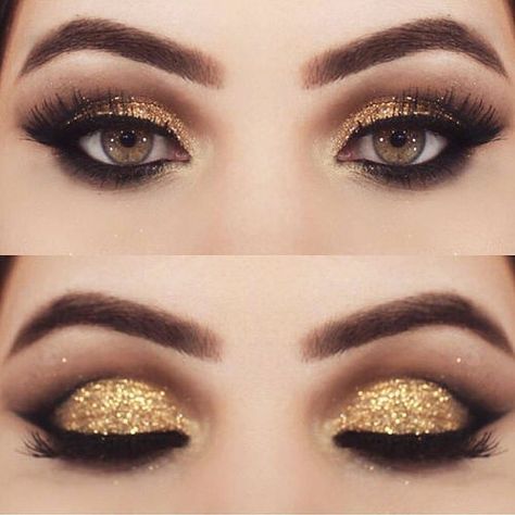 Best Ideas For Makeup Tutorials : Gold Eyeshadow | Colorful Eyeshadow Tutorials For Brown Eyes... | by GlamFashionNET Machiaj Smokey Eyes, Eyeshadow For Blue Eyes, Makeup Tip, Glitter Eye Makeup, Best Eyeshadow, Gold Eyeshadow, Elf Makeup, Makijaż Smokey Eye, Gold Makeup