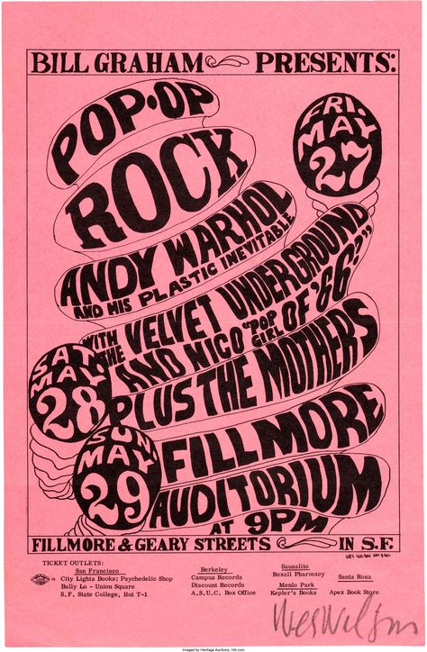 Andy Warhol Velvet Underground, Wes Wilson, Bill Graham, The Velvet Underground, Vintage Concert Posters, Concert Poster, Rock Posters, Gig Posters, Book Images