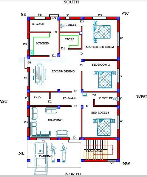 33 x 54 North face 3 BHK House Plan as Per Standard Vastu. For Detail Click on the link :-https://youtu.be/2onWIgZhYfc North Facing Vastu House Plans, 3 Bhk North Facing House Plan, 40x50 House Plans Layout North Facing, North Facing 3bhk House Plan, 3bhk House Plan India Vastu East Facing, 25×50 House Plan North Facing, North Face House Plan Vastu, House Plan According To Vastu, 2bhk Plan