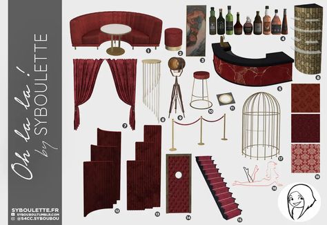 Oh la la Strip club and lounge bar set – Syboulette Custom Content for The Sims 4 Sims 4 Syboubou, Sims 4 Cc Conversation Pit, Syboubou Sims 4, Casino Sims 4 Cc, Sims 4 Cc Nightclub Decor, Sims 4 Casino Cc, Sims 4 Burlesque Cc, Sims 4 Cc Strip Club Furniture, Syboulette Sims 4