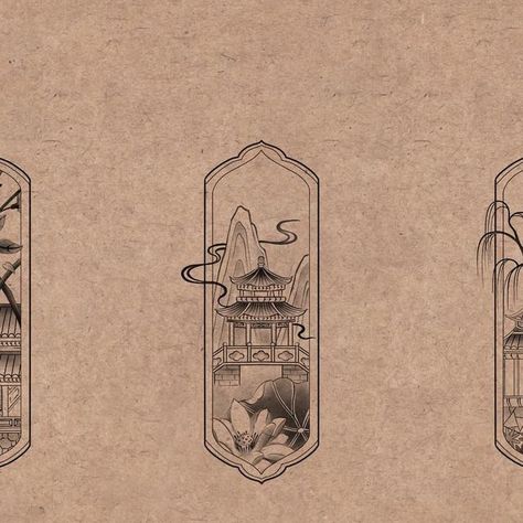 幸 子 • Modern Oriental on Instagram: "Peaceful scenery designs are available now. • unique designs (each design will only be tattooed once) • black & grey only, no change to the design • size flexible between 12*4cm - 15*5cm • placement flexible except for ribs. . . . . . . . #tattoo #tattoos #tattoodesign #tattooflash #tattooflashart #orientaltattoo #asiantattoo #asianart #chinesetattoo #chineseart #traditionalart #finelinetattoo #landscapetattoo #framedtattoo #tattooideas #asiantattooartist # Shanghai Tattoo Ideas, Taiwanese Tattoo Design, Chinese Heritage Tattoo, Fine Line Asian Tattoo, Fine Line Landscape Tattoo, Vietnamese Inspired Tattoo, Chinese Art Tattoo, Taiwanese Tattoo, Vietnam Tattoo Ideas