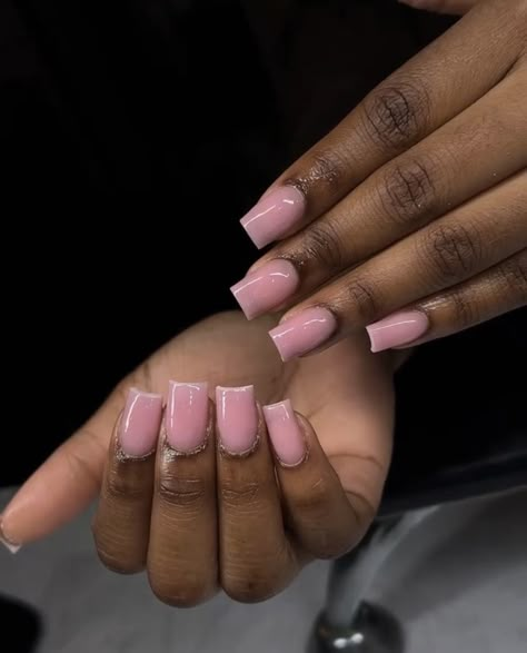 Base Pink Nails, Plain Medium Acrylic Nails, Plain One Colour Acrylic Nails, Pink Base Acrylic Nails, Nails For Moms Simple, Simple Girly Acrylic Nails, Natural Pink Nails With Design, Plain Square Acrylic Nails, Pink Plain Nails