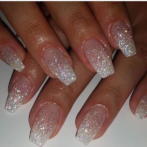 Sparkly Acrylic Nails, Grad Nails, Hoco Nails, Nails French Tips, Silver Glitter Nails, Sally Hansen Nails, Ombre Acrylic Nails, Prom 2020, Formal Nails