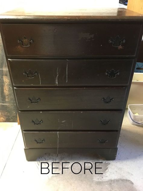 Recently, my in-laws were doing some cleaning and had old furniture they no longer wanted. Luckily for me my hubby knew exactly where to take it. Our house of course! One of the pieces was this small chest of drawers. Believe or not this was made of mahogany!   As you can tell from the photo, this piece definitely needed a good cleaning. I used Dixie Belle Paint's White Lightning cleaner and sanded it with 120 and 220 sandpaper. For the top, I sanded with 80 grit paper first to get to… Small Chest Of Drawers Makeover, Farmhouse Entry Table, Drawer Bookshelf, Chest Of Drawers Makeover, Old Dresser Drawers, Mudroom Makeover, Farmhouse Entry, Small Laundry Room Makeover, Upper Kitchen Cabinets