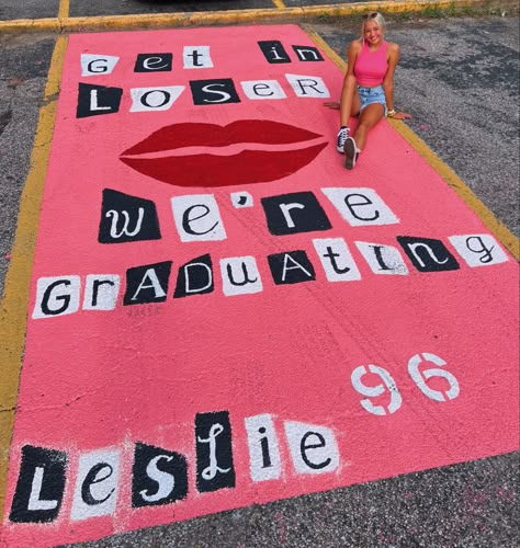 Car Parking Spots Painted, Trio Senior Parking Spots, Senior Paint Parking Spot, Clueless Senior Parking Spot, Senior Year Painting Ideas, Highschool Painted Parking Spots, Soccer Parking Spot Painting, Senior Square Painting, Princess Parking Only Parking Spot