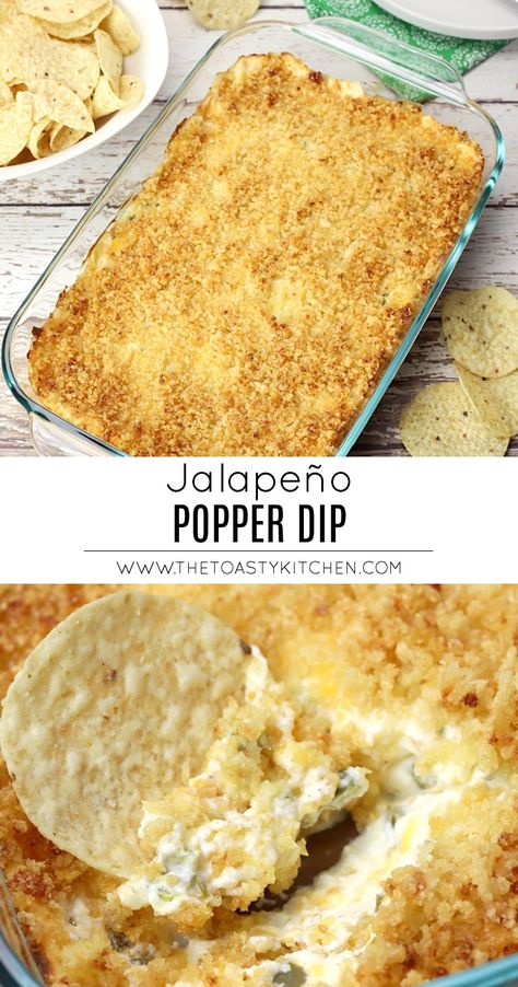 Jalapeño Popper Dip by The Toasty Kitchen #dip #appetizer #jalapenos #cheese #cheesy #hotappetizer #superbowl #party #partydip #partyrecipe #recipe #homemade #panko Gathering Appetizers, Dip Appetizers For Party, Best Jalapeno Poppers, Dip Appetizers, Chex Snack Mix, Jalapeno Popper Dip Recipe, Savory Appetizers, Appetizers Easy Dips, Jalapeno Popper Dip