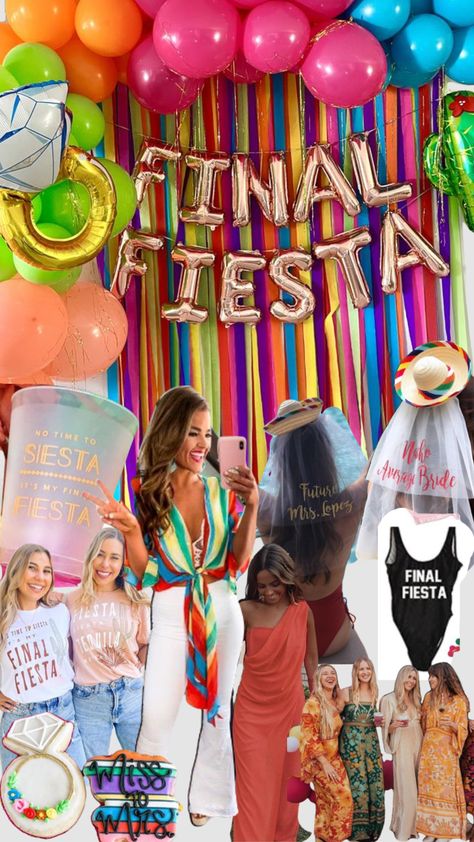 final Fiesta Hen Party ideas Carnival Bachelorette Party, Final Fiesta Outfit Ideas, Final Fiesta Bachelorette Party Outfit, Hens Night Theme, Mexican Bachelorette Party, Bachelorette Party Decorations Balloons, Hens Party Themes, Hen Party Decorations, Fiesta Party Decorations