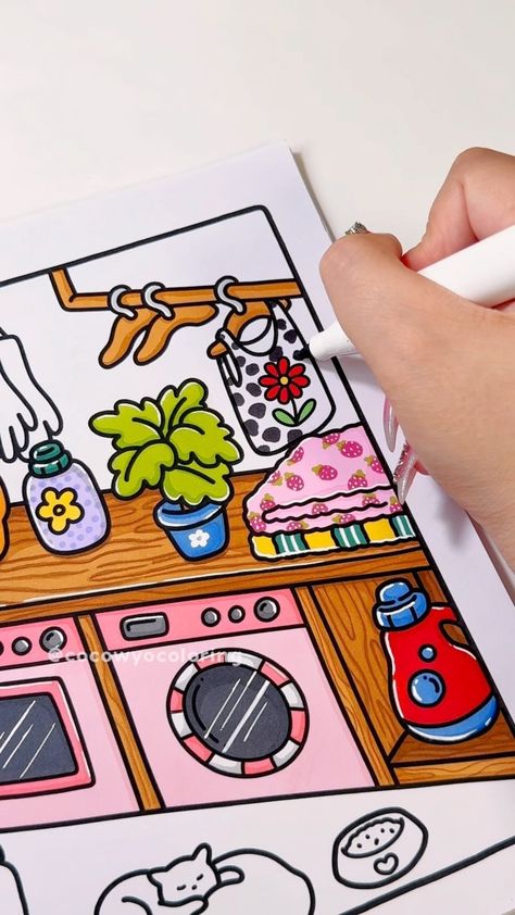 Coco Wyo | Relaxing Coloring Books | Clean clothes, happy vibes: Welcome to our tiny laundry retreat. 🌸🧺   This page is part of “Little Corner” Coloring Book, available on… | Instagram Little Corner Coloring Pages, Little Corner Coloring Book, Coco Wyo Coloring Pages, Coco Wyo Coloring, Tiny Laundry, Coco Wyo, Bobbie Goods, Clean Clothes, Color Design Inspiration