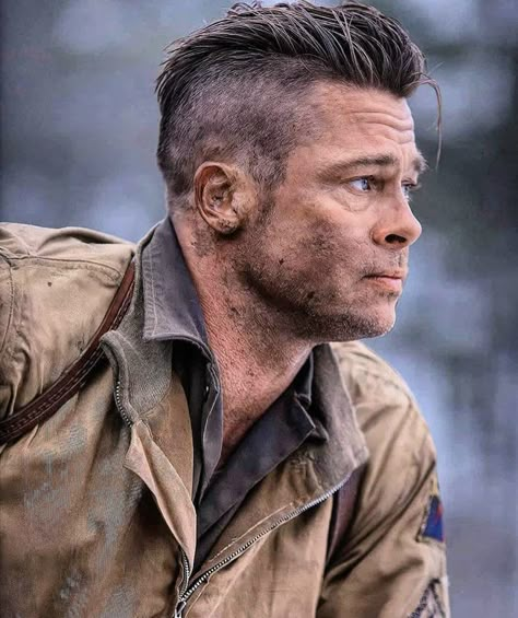 Brad Pitt Fury Hair, Brad Pitt Fury Haircut, Fury Haircut, Brad Pitt Fury, Brad Pitt Haircut, Best Undercut Hairstyles, Fury Movie, Brad Pitt Hair, Military Hair