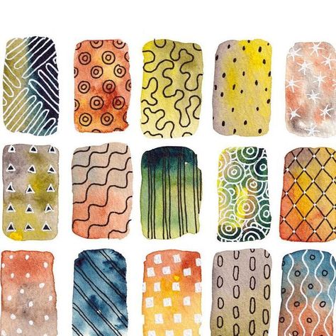 Lou Davis on Instagram: "An autumnal watercolour colour palette grid painting with black and white pen details. Painting these is very calming! #watercolour #watercolourforrelaxation #autumnwatercolour #" Lou Davis Art, Colour Palette Watercolour, Autumnal Watercolour, Watercolour Monochrome, Abstract Watercolour Doodles, Watercolour Stripes Pattern, Grid Painting, Totem Ideas, Bullet Journal Watercolour