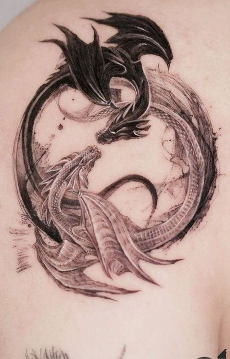 Yum And Yang Tattoo, Dragon And Phoenix Tattoo Yin Yang, Yin Yang Dragon Tattoo, Dragon Tattoo Upper Arm, Dragon Yin Yang Tattoo, Dragon Tattoo Simple, Dragon Tattoo Forearm, Yin Yang Dragon, Red Tattoo Ideas