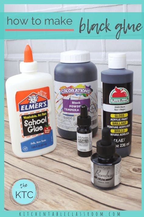 How to Make Black Glue - The Kitchen Table Classroom How To Make Black Elmers Glue, How To Make Black Glue, Glue And Watercolor Art, Black Glue Watercolors, Black Glue Painting, Black Glue Art Projects For Kids, Black Glue Art Projects, Black Glue Art, Black Classroom