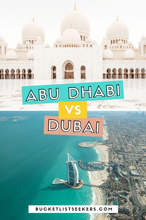 Compare Abu Dhabi vs Dubai using our expert guide. Decide which destination is better to visit or live. Deciding between Dubai or Abu Dhabi is difficult as both are beautiful cities in the UAE. We compare the differences between Dubai and Abu Dhabi including cost, things to do, accommodation style, and distance between the two cities. Use this UAE travel guide to help determine if Abu Dhabi or Dubai is right for you! Uae Travel, Jordan Travel, Beautiful Cities, Dubai Travel, Which Is Better, Cost Of Living, Living Things, Travel Pins, Iceland Travel