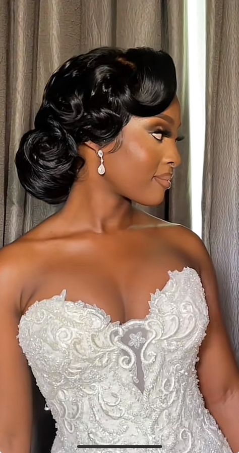 Bridal Wigs Black Women, Wedding Hairstyles Classy Elegant, Black Bride Aesthetic, Wedding Hairstyles Black Women Updo, Wedding Hair Do, Wedding Updo Black Women, Wedding Hairstyles Black Women, Black Women Updo Hairstyles, Black Bridesmaids Hairstyles