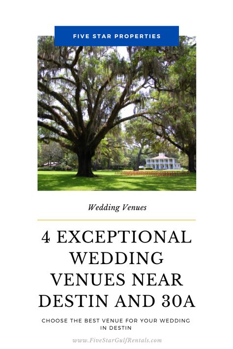 Celebrate your big day directly on the beach, or toast to love at one of these venues. Here are 4 exceptional wedding venues near Destin and 30A. #DestinFl #DestinFlorida #Destin #30A #ScenicHwy30A #Wedding #destinationwedding #Beachweddings #weddingplanning #gardenwedding #chapelwedding #Floridawedding #RosemaryBeach #SeasideFL #ClassicWedding Destin Fl Wedding, 30a Wedding Venues, Destin Florida Wedding Venues, Destin Florida Wedding On The Beach, Central Florida Wedding Venues, Seaside Fl, The Fives Beach Hotel & Residences Wedding, House By The Sea, Rosemary Beach