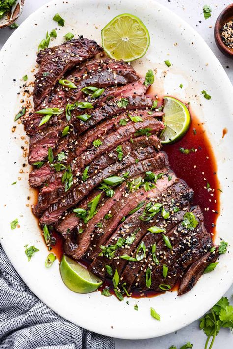 Grilled Flank Steak with Asian-Inspired Marinade Flank Steak Recipes Oven, Asian Steak Marinade, Asian Flank Steak, Asian Steak, Marinade Flank Steak, Soy Sauce Marinade, Asian Marinade, Ginger Beef, Beef Marinade