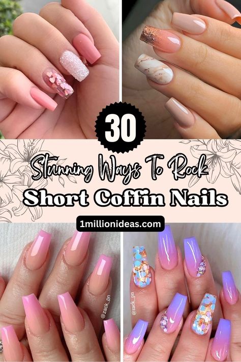 30 Stunning Ways To Rock Short Coffin Nails Nail Designs Coffin Shape Short, Cute Nail Inspo Acrylic Coffin, Caufin Nails Designs, Short Coffin Shape Nails Acrylics, Trending Coffin Acrylic Nails, Dip Nail Designs Coffin, Short Coffin Acrylic Nails Spring, Spring Break Nail Ideas Coffin, Shorter Coffin Acrylic Nails