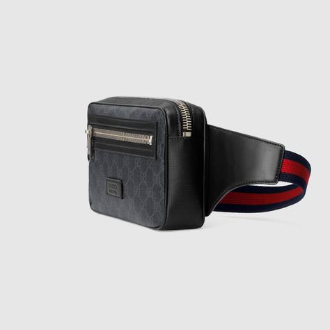 Shop the Soft GG Supreme belt bag by Gucci. A small pouch made from incredibly malleable soft GG Supreme. The adjustable waist strap features the House Web stripe in blue and red. Mens Gucci Belt, Gucci Belt Sizes, Mens Designer Belts, Gucci Belt Bag, Gucci Leather Belt, Designer Belt Bag, Gucci Store, Medium Backpack, Gucci Leather