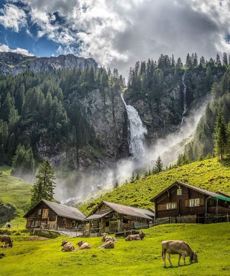 Switzerland Mountains Aesthetic, Switzerland Waterfalls, Switzerland Landscape, Waterfall Mountain, Travel Therapy, Switzerland Mountains, Mountains Aesthetic, Stunning Scenery, Breathtaking Places