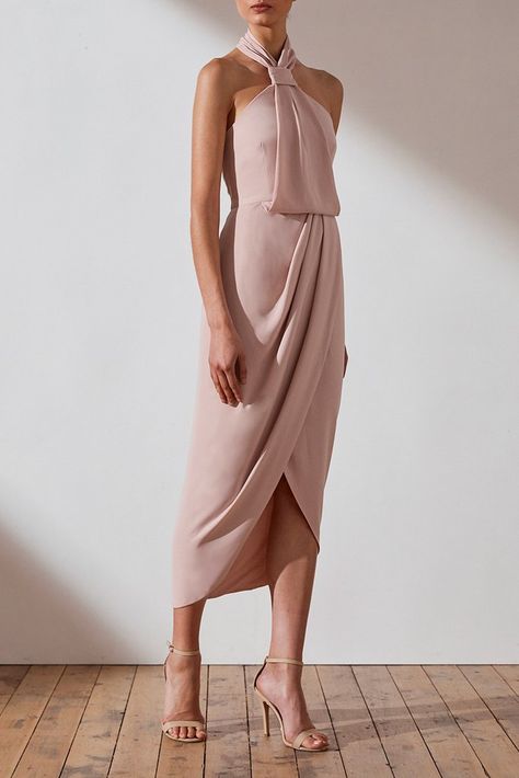 Core Knot Draped Dress | Ballet Pink | Cocktail Dresses | Shona Joy | Shona Joy International Blush Cocktail Dress, Dorothy Dandridge, Ballet Style, Draped Midi Dresses, Pink Cocktail Dress, Shona Joy, Ballet Dress, Dresses Elegant, Draped Dress