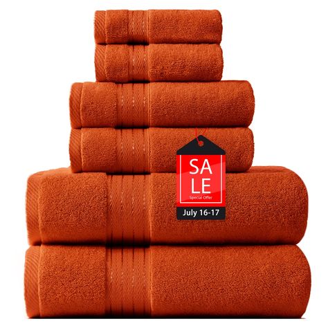 PRICES MAY VARY. EXTREME DURABLE & EXCELLENT QUALITY: This towel sets are made of 100% Turkish cotton, woven to 650GSM, so it is ultra-soft and durable. It comes with a double stitch hem for enhanced durability & strength. Please Enjoy the ultra-soft plush, fluffy premium bath towels. The Hotel & Spa quality hand towels for bathroom decor sets accessories to provide the home a luxurious & elegant bathing design. REMARKABLE ABSORBENCY & QUICKLY DRY: With zero-twist construction --a sophisticated Bathroom Turkish, Orange Bath Towels, Large Bath Towels, Orange Bath, Large Bath, Towel Sets, Bathroom Decor Sets, Large Baths, Double Stitch