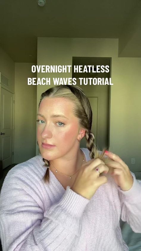 Rope Braid Curls Overnight, Overnight Braids Waves, Overnight Braid Waves, Overnight Heatless Waves, Heatless Beach Waves, Waves Overnight, Heatless Waves Overnight, Beach Waves Tutorial, Overnight Braids