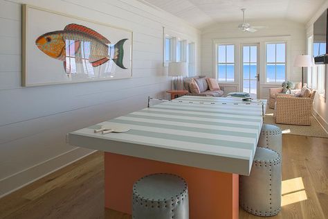 Beach House Game Room, Is It Spring Yet, Beach House Living Room, Game Room Family, Lee Industries, House Games, White Shiplap, Pong Table, Bonus Rooms