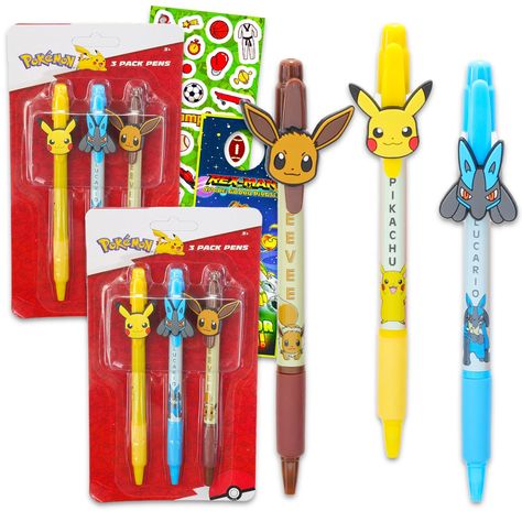 PRICES MAY VARY. Pokemon Pen Set - 6 Pc Pokemon Ballpoint Pens Gift Bundle for Kids Featuring Pikachu, Gengar, and Eevee, Plus Stickers, More | Pokemon Party Favors for Kids. This Pokemon pen gift set includes 6 pens with toppers of favorite characters including Pikachu, Gengar, and Eevee. Set includes 2 of each character. This Pokemon pen bundle is great to use as a gift set for men and women; boys and girls alike and these ballpoint pens are great to use at home, in the office, or at school. S Pokemon Gift Bags, Pokemon Favor Bags, Pokemon Gifts Kids, Pokemon Favor Boxes, Gifts For Adult Pokemon Collecters, Pokemon Party Favors, Pokemon Themed Party, Party Favors For Kids, Pen Set Gift