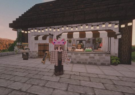 Small Bakery Minecraft, Bakery Shop Minecraft, Bakery Interior Minecraft, Minecraft Small Cafe, Minecraft Coffee Shop Ideas, Cute Minecraft Coffee Shop, Bakery Minecraft Ideas, Minecraft Coffee Shop, Minecraft Bakery