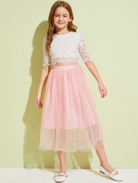 Crop Tops For Kids, Kids Fashion Dress, Trendy Dress Outfits, Designer Dresses Casual, Crop Top Skirt, Mesh Skirt, Girls Clothing Sets, Girls Fashion Clothes, Crop Blouse