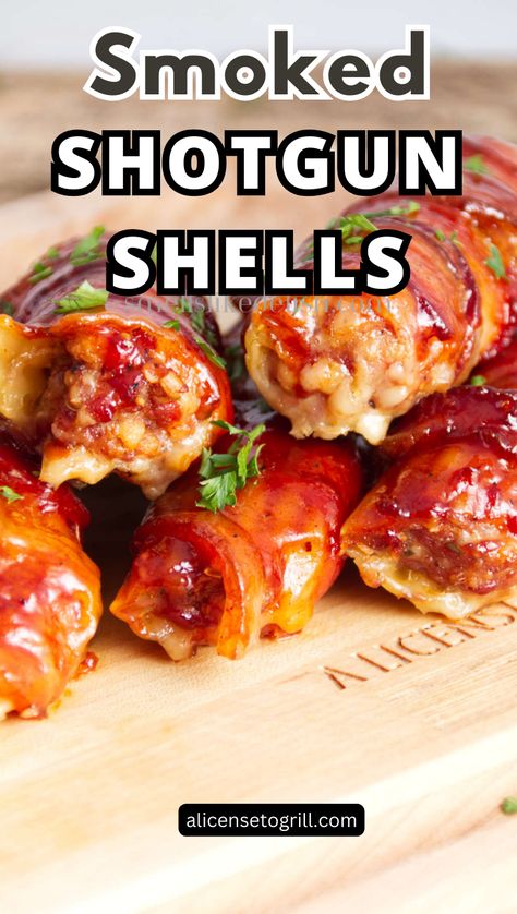 smoked shotgun shells. Sausage Wrapped In Bacon, Kansas City Bbq Sauce, Smoked Shotgun Shells, Manicotti Shells, Grilled Potato Wedges, Smoked Pizza, Hot Recipes, Kansas City Bbq, Shells Stuffed