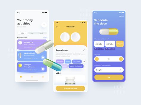 Medicine Reminder by Viktoriya Semenova on Dribbble Medication Reminder App, Medicine Reminder App, Pill Reminder App, Medicine Reminder, Medicine Tracker, Habit App, Medication Reminder, Ui Ux Design Trends, Medicine Cards