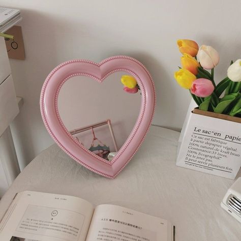 Pastel Mirror, Pastel Aesthetic Room, White Korean, Mirror Wall Hanging, Danish Pastel Aesthetic, Heart Mirror, Decorative Mirrors, Pastel Room, Danish Pastel