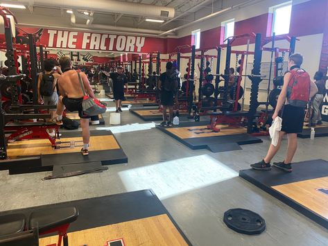 Rockwall Heath High School before upgrading their weightlifting platforms. High School Weight Room, Weightlifting Platform, High School Gym, Weight Room, School Gym, Work Spaces, Workspace Design, Room Aesthetic, Space Design