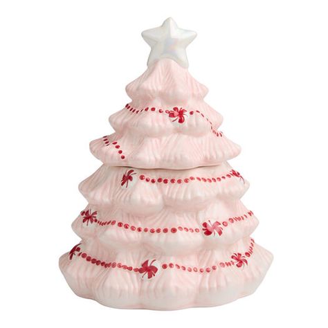 Pink Merry Kitschmas Figural Christmas Tree Cookie Jar by World Market Vintage Pink Christmas Ornaments, Christmas Decor Must Haves, Pink Christmas Candles, Pastel Pink Christmas Tree, Pink Christmas Living Room, Red And Pink Christmas Decor, Pink Xmas Decorations, Mini Pink Christmas Tree, Christmas Decor Ideas Pink