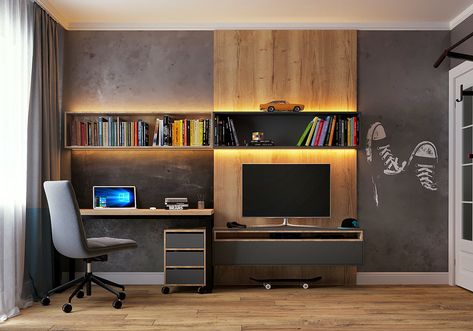 Bedroom Tv Unit Design, Modern Study Rooms, Computer Table Design, Study Table Designs, Study Room Design, Living Room Tv Unit, Small Home Offices, Study Room Decor, Tv In Bedroom