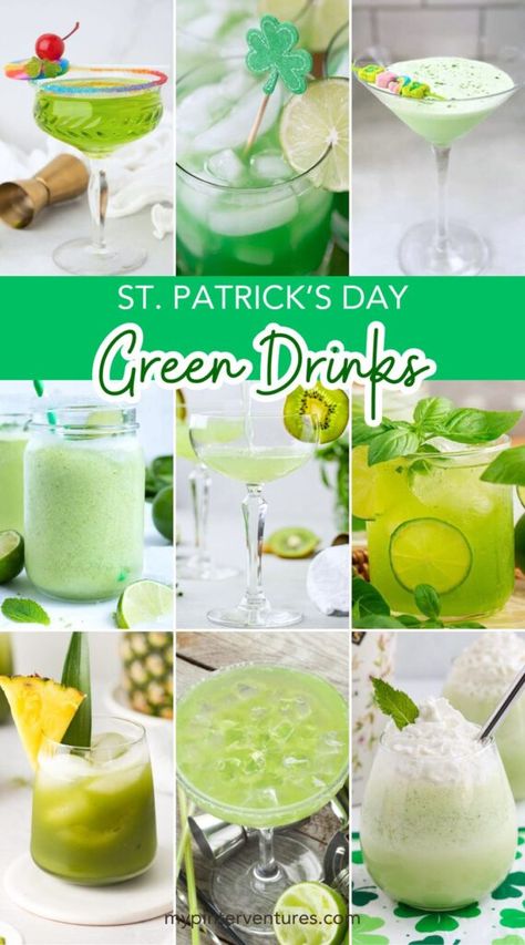 St Patrick's Day Mocktail, St Patrick Day Alcohol Drinks Cocktail Recipes, March Drink Specials, St Paddy’s Day Drinks, Green St Patrick’s Day Cocktail, Green Mixed Drinks Alcohol, St Patrick’s Day Punch, St Patrick's Day Cocktail, Saint Patrick’s Day Cocktails