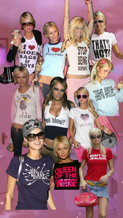 Paris Hilton T Shirt, Paris Hilton David Lachapelle, Paris Hilton 2000s Iconic Outfits, Paris Hilton Graphic Tee, Paris Hilton Iconic Looks, Paris Hilton 2000s Outfits, Early 2000s Shirts, Iconic Paris Hilton Outfits, Paris Hilton Aesthetic 2000s