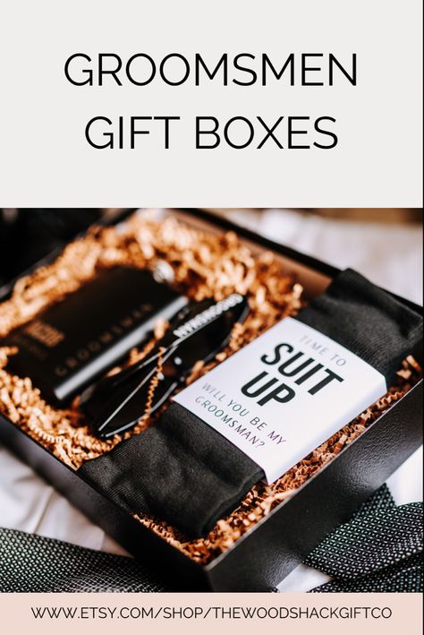 These groomsmen gift boxes are the perfect gift for your wedding party. They can be made as Groomsmen Proposal Boxes or Groomsmen thank you boxes. Comes with an engraved groomsman flask, socks and sunglasses! Groomsmen Proposal Ideas, Groomsmen Sunglasses, Groom Gift Box, Groom Box, Groomsmen Boxes, Groomsman Proposal Box, Wedding Best Man, Groomsmen Invitation, Best Man Gifts