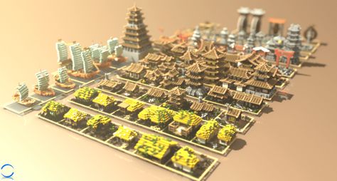 This is a new team of Koreans called Korea Artist. In this pack there are over 50 Oriental style buildings, ships and statues. Anything from huts, ships, boats, towers concrete buildings and even l… Minecraft Japanese, Minecraft Kingdom, Minecraft Idea, Minecraft Statues, Minecraft Village, Mc Ideas, Minecraft Interior, Minecraft Structures, Minecraft Interior Design