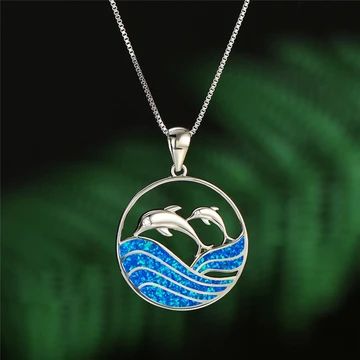 Sea Turtle Jewelry, Sea Life Jewelry, Dolphin Necklace, Engagement Necklaces, Blue Fire Opal, Necklace Chain Types, Blue Opal Necklace, Fire Opal Necklace, Opal Pendant Necklace